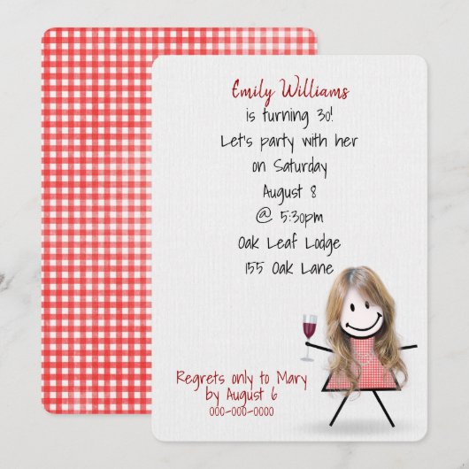 30e verjaardag van het meisje met wijn kaart (Voorkant / Achterkant)