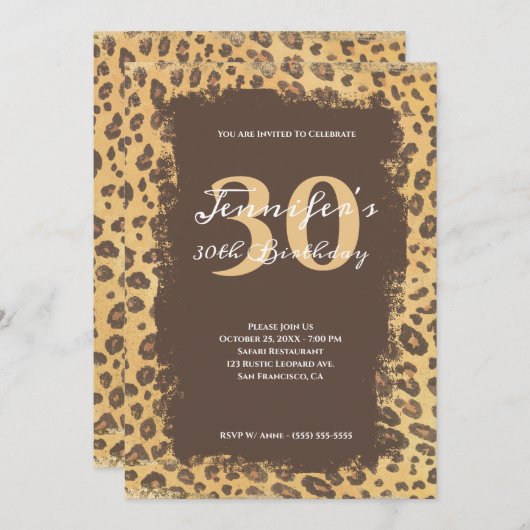 30e verjaardag van Light Brown en Tan Leopard Grun Kaart (Voorkant / Achterkant)