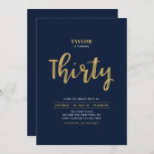 30e verjaardag van Navy & Gold Lettering Kaart (Voorkant / Achterkant)