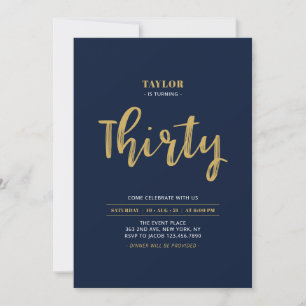 30e verjaardag van Navy & Gold Lettering Kaart