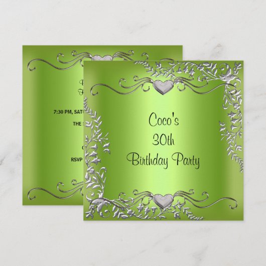 30e verjaardag van Silver Lime Green Kaart (Voorkant / Achterkant)