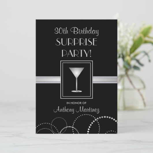 30e verjaardag Verrassingsdag Zilver & zwart Kaart (Staand voorkant)