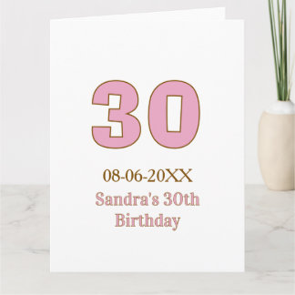 30e verjaardag vet roze gouden naam datum eenvoudi kaart