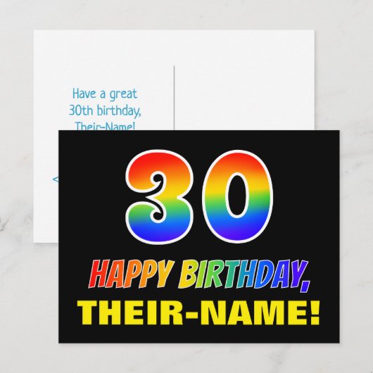 30e verjaardag: Vet, Vun, Eenvoudig, Regenboog 30 Briefkaart (Voorkant / Achterkant)