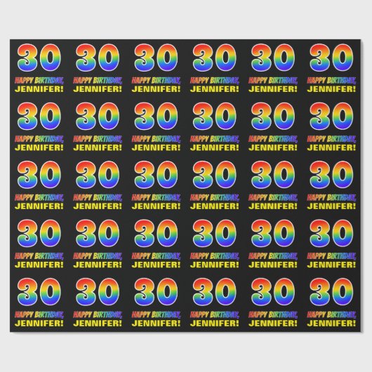 30e verjaardag: Vet, Vun, Eenvoudig, Regenboog 30 Cadeaupapier (Vlak)