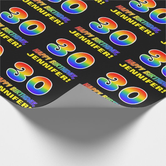 30e verjaardag: Vet, Vun, Eenvoudig, Regenboog 30 Cadeaupapier (Hoek)