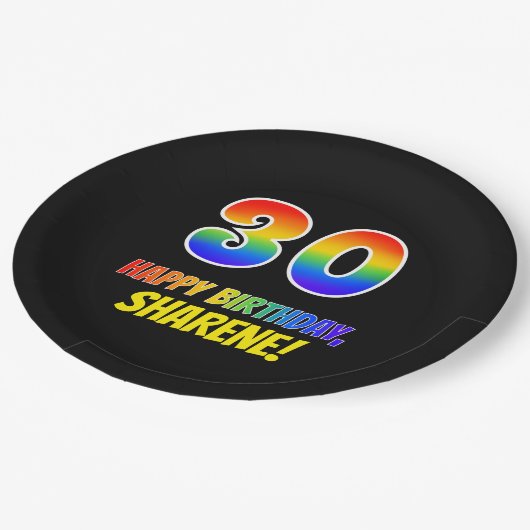 30e verjaardag: Vet, Vun, Eenvoudig, Regenboog 30 Papieren Bordje (Gekanteld)