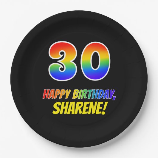 30e verjaardag: Vet, Vun, Eenvoudig, Regenboog 30 Papieren Bordje (Voorkant)