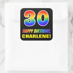 30e verjaardag: Vet, Vun, Eenvoudig, Regenboog 30 Vierkante Sticker