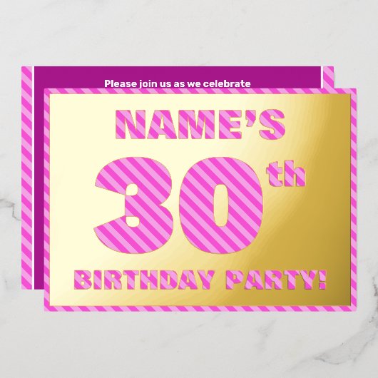 30e verjaardag — Vet, vuurtje, roze band # 30 Folie Uitnodiging (Voorkant / Achterkant)