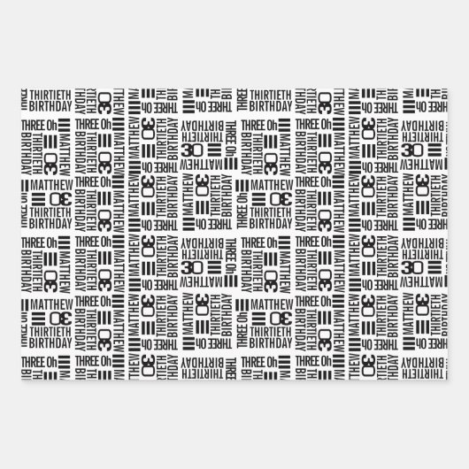 30e verjaardag vier foto's zwart-wit mono inpakpapier vel (Voorkant 3)