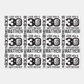 30e verjaardag vier foto's zwart-wit mono inpakpapier vel (Voorkant 2)