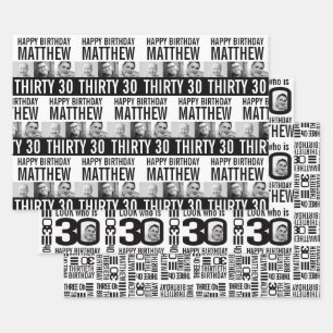 30e verjaardag vier foto's zwart-wit mono inpakpapier vel