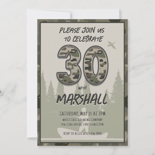 30e verjaardag Visser Camouflage Woodland Rustic Kaart (Voorkant)