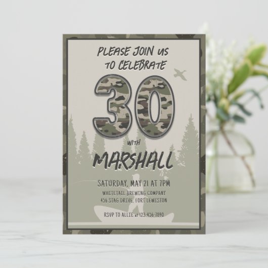 30e verjaardag Visser Camouflage Woodland Rustic Kaart (Staand voorkant)
