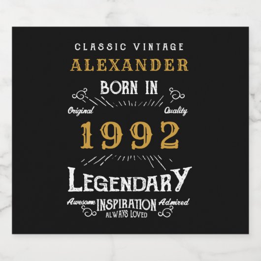 30e verjaardag Voeg naam 1972  zwart goud toe Sparkling Wijnetiket (Enkel label)