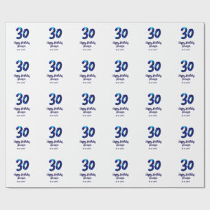 30e verjaardag voeg naam datum jaar blauwe glans t cadeaupapier