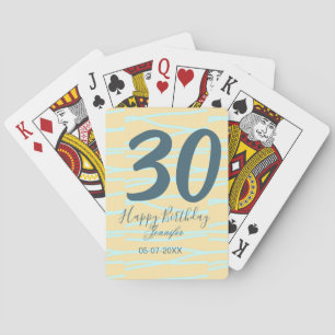 30e verjaardag voeg naam datum jaar geel blauw pas pokerkaarten