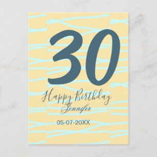 30e verjaardag voeg naam datum jaar geel blauw pla briefkaart
