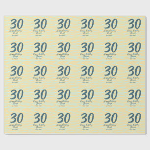 30e verjaardag voeg naam datum jaar geel blauw pla cadeaupapier
