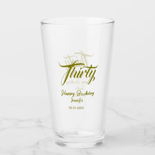 30e verjaardag voeg naam datum jaar gouden sjabloo glas (Voorkant)