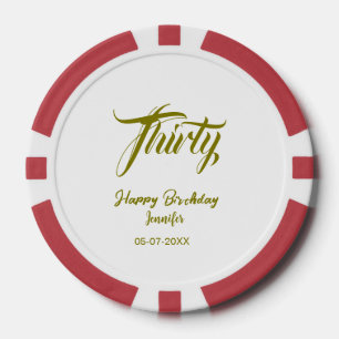 30e verjaardag voeg naam datum jaar gouden sjabloo poker chips