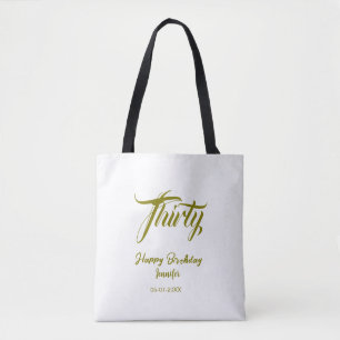 30e verjaardag voeg naam datum jaar gouden sjabloo tote bag