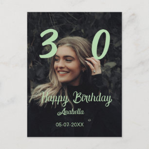 30e verjaardag voeg naam datum jaar groene pastel  briefkaart