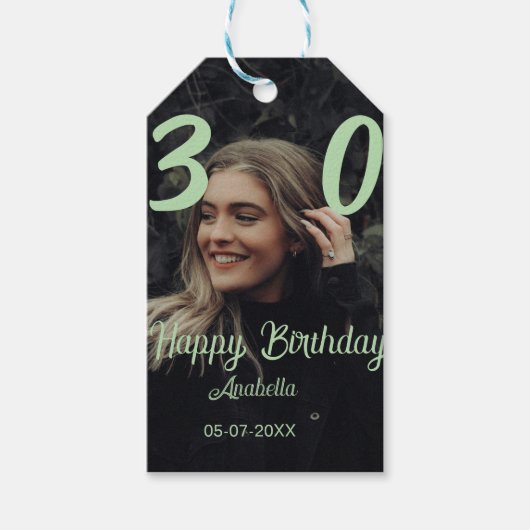 30e verjaardag voeg naam datum jaar groene pastel cadeaulabel (Voorkant)