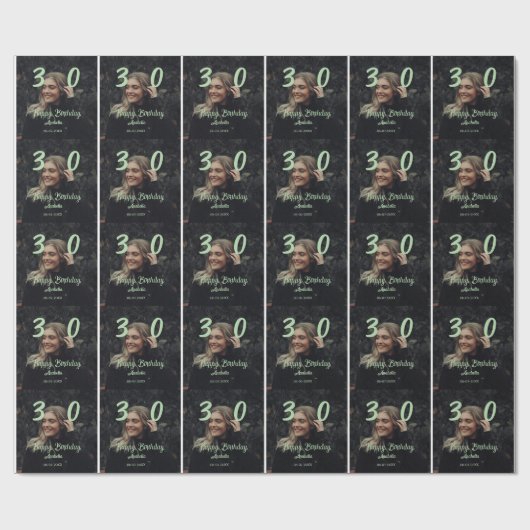 30e verjaardag voeg naam datum jaar groene pastel  cadeaupapier (Vlak)