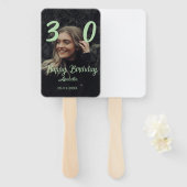 30e verjaardag voeg naam datum jaar groene pastel handwaaier (Voorkant en achterkant)