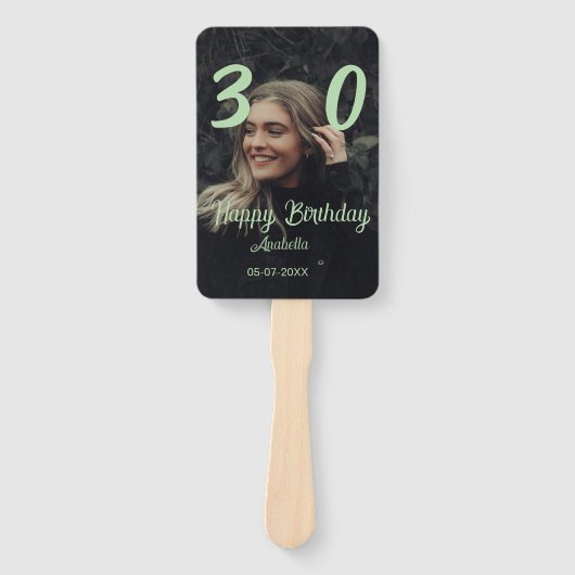 30e verjaardag voeg naam datum jaar groene pastel handwaaier (Voorkant)