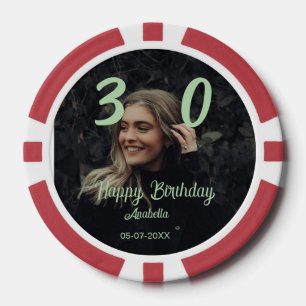 30e verjaardag voeg naam datum jaar groene pastel  poker chips