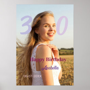 30e verjaardag voeg naam datum jaar PURPER ROZE VE Poster