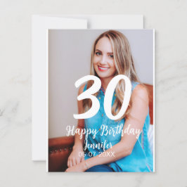 30e verjaardag voeg naam datum jaar witte foto briefkaart