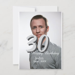 30e verjaardag voeg naam datum jaar witte foto briefkaart