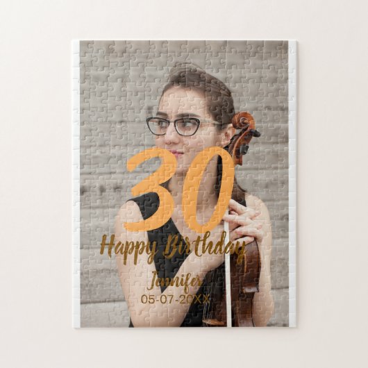 30e verjaardag voeg naam datum jaar witte foto legpuzzel (Verticaal)