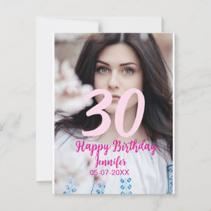 30e verjaardag voeg naam datum jaar witte foto toe briefkaart