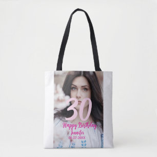 30e verjaardag voeg naam datum jaar witte foto tote bag