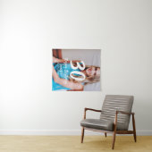 30e verjaardag voeg naam datum jaar witte foto wandkleed (In Situ (horizontaal))