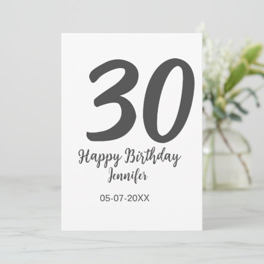 30e verjaardag voeg naam datum jaar zwarte sjabloo kaart (Staand voorkant)