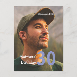30e verjaardag voeg naam foto datum man blauw wit  briefkaart