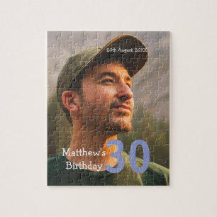 30e verjaardag voeg naam foto datum man blauw wit legpuzzel