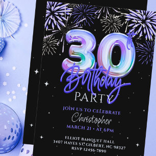 30e Verjaardag voor Hem Blauw Vuurwerk Folie Ballo Kaart