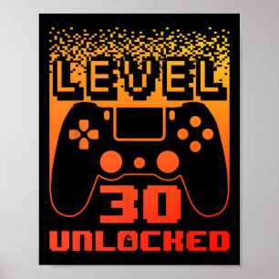 30e verjaardag voor mannen niveau 30 ontgrendeld g poster