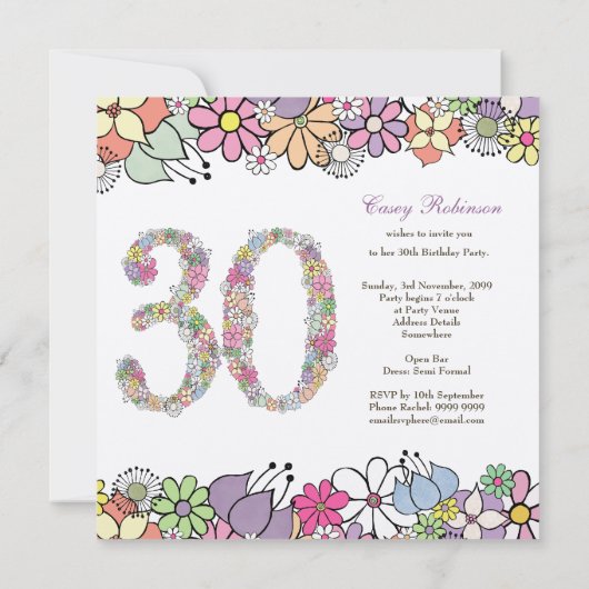 30e verjaardag Voorjaarsbloem Aangepaste uitnodigi Kaart (Achterkant)
