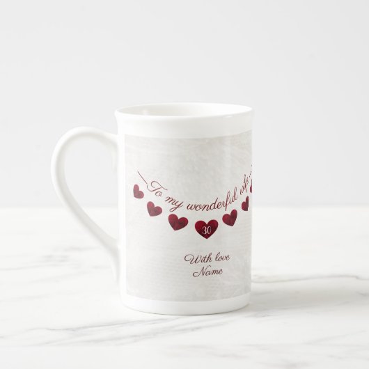 30e verjaardag vrouw romantisch hart bunting porselein kop (Links)