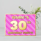 30e verjaardag — vuurroze harten en strips folie uitnodiging (Staand Voorkant)