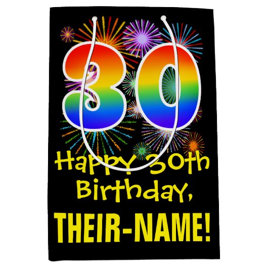 30e verjaardag: Vuurwerk Fun Pattern + Regenboog 3 Medium Cadeauzakje (Voorkant)