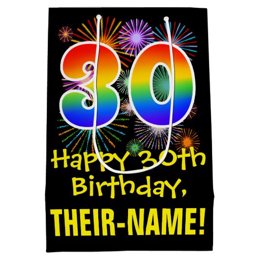 30e verjaardag: Vuurwerk Fun Pattern + Regenboog 3 Medium Cadeauzakje (Achterkant)